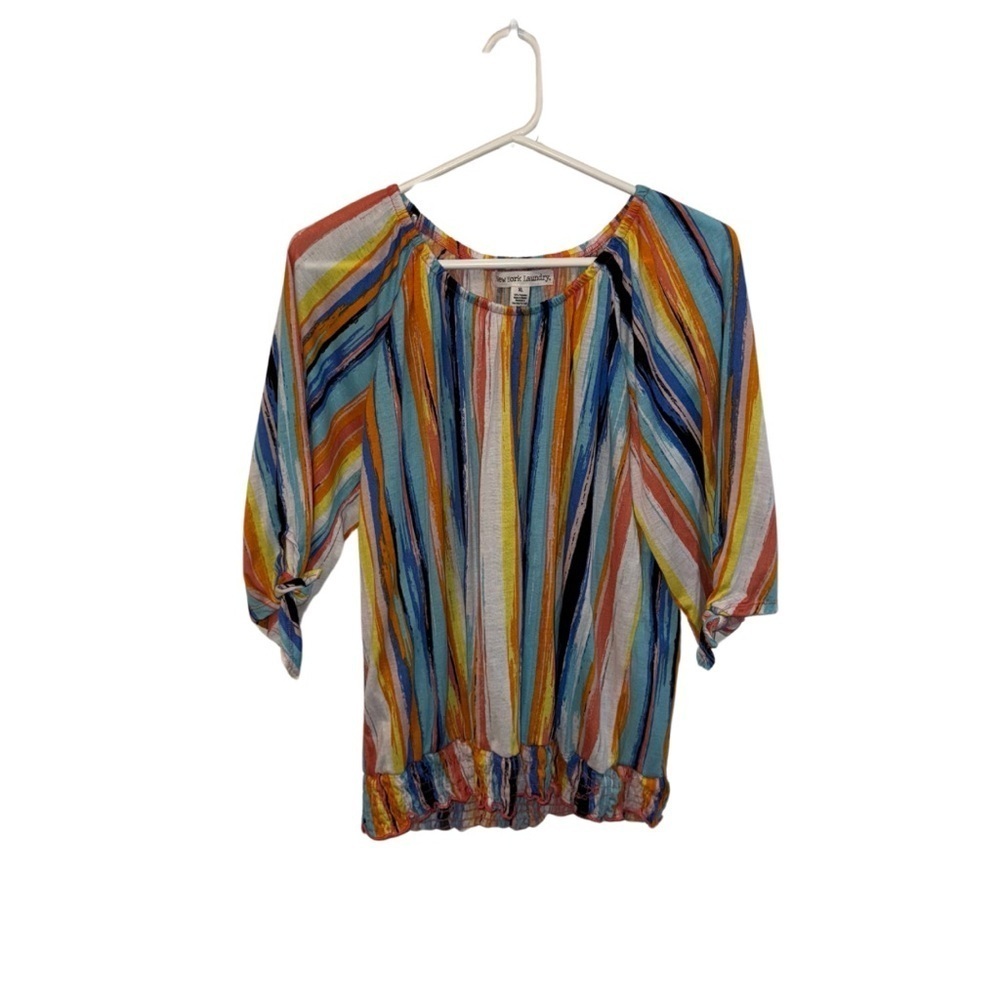 New York Laundry Blue Brown Relaxed Blouse